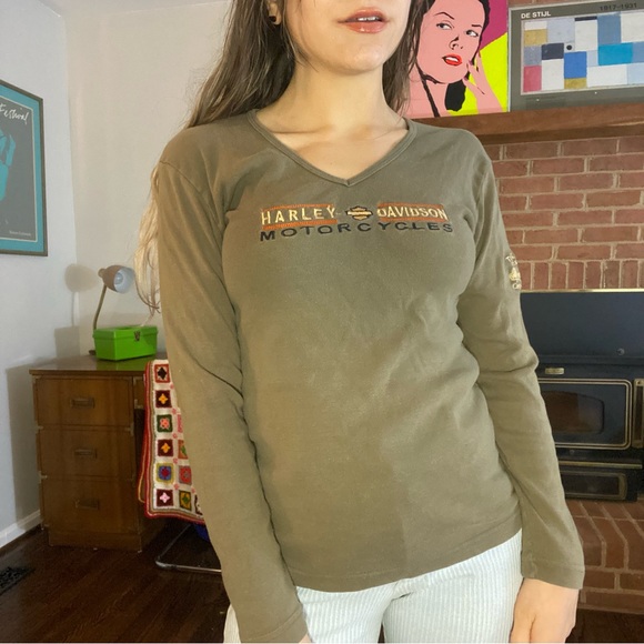 Harley-Davidson USA Made Embroidered V-Neck Fitted Babydoll Long Sleeve … - Picture 3 of 13